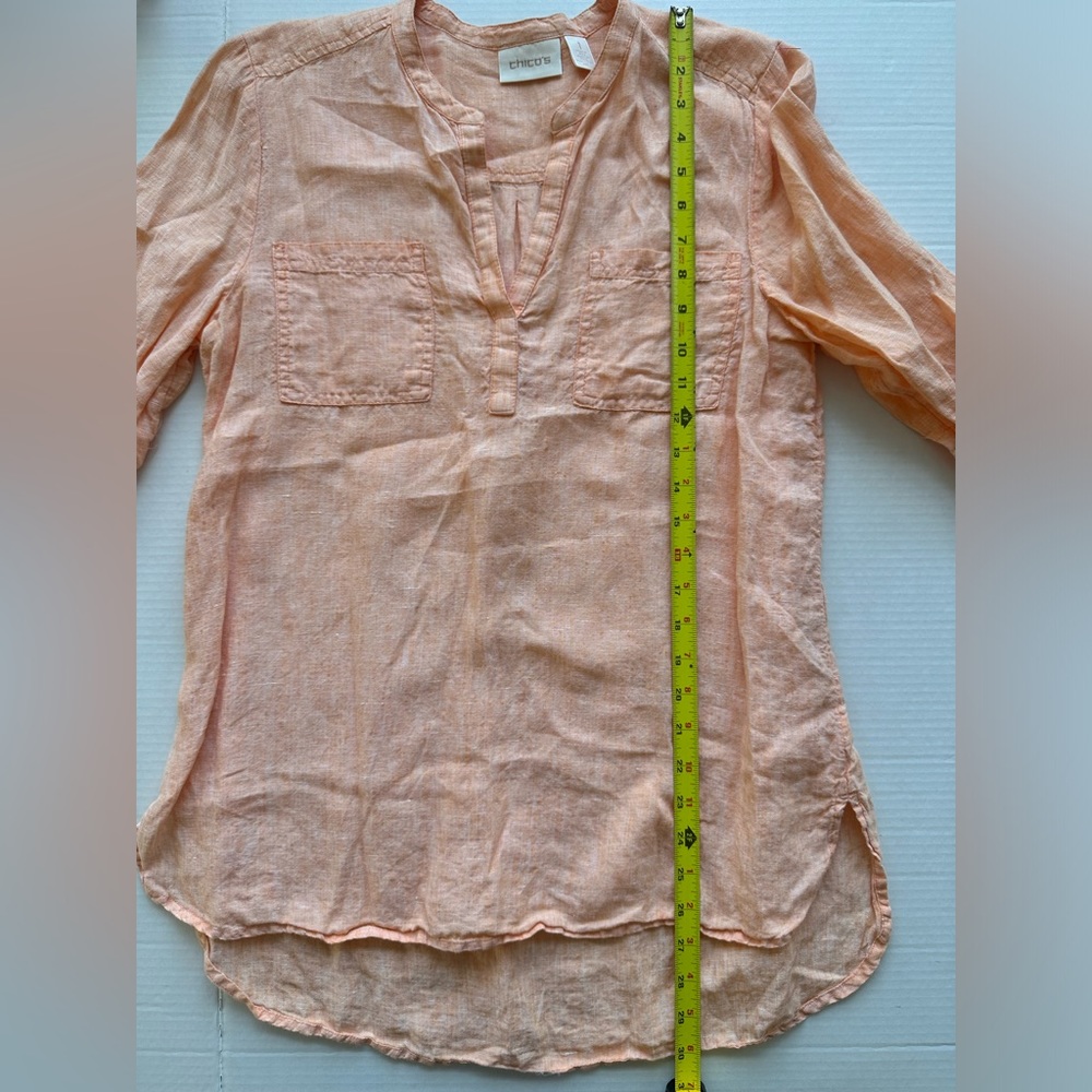 Chico’s Orange 100% Linen 3/4 Sleeves‎ Shirt Size 1 - Picture 5 of 9